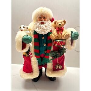 Vintage Fabric Mache Santa Claus New Puppy Drums Fur Trim